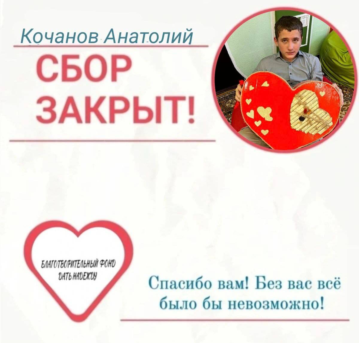 Сбор средств для мальчика Анатолия закрыт 